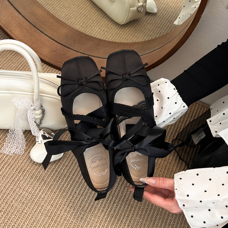 새로운 봄 편안한 레이스업 발레 스퀘어 토 로우컷 플랫 - Ankle Strap Attachment 리뷰 및 가격