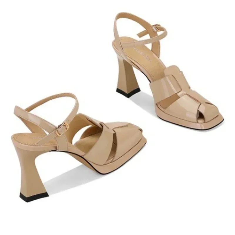 여성용 하이힐 샌들 패션 특허 가죽 로마 샌들 섹시한  - Ankle Strap Attachment 리뷰 및 가격